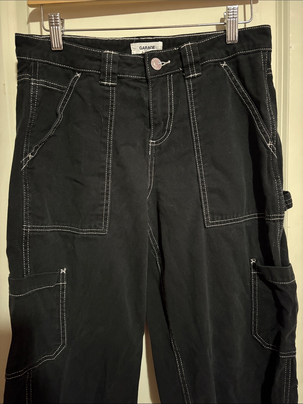 Garage Black Utility Cargo Pants with Contrast Stitching
